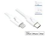 USB C Lightning kábel, MFi, dobozos, fehér, 1m MFi tanúsítvánnyal, szinkronizáló és gyorstöltő kábel